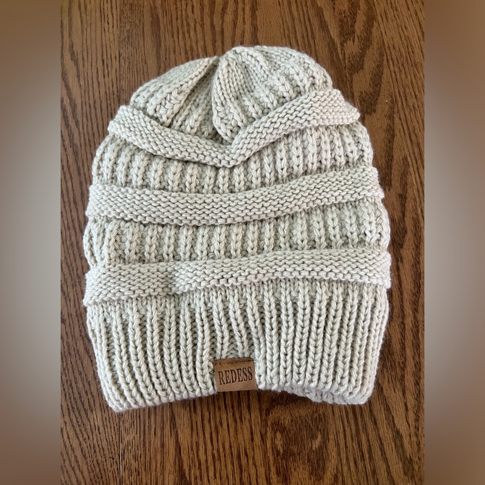Cream Knit Beanie Hat